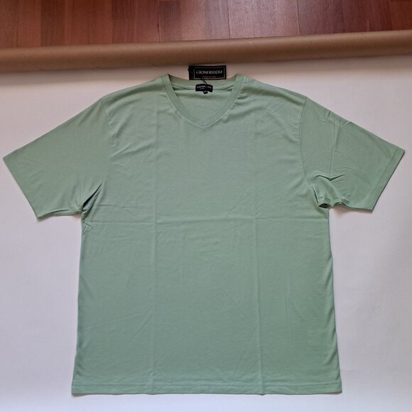 NWT Gionfriddo Men's Italian Cotton V Neck Short Sleeves Green T-shirt Size XXL - Picture 1 of 8